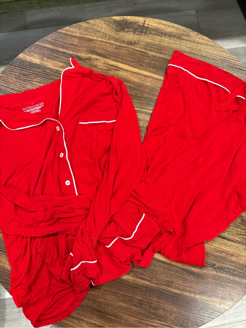 Victoria's Secret Red Pajama Set with White Piping